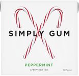 SIMPLY Gum Peppermint, Plastic-Free Natural Chewing Gum, Candy Cane Box 6 Pack (90 Pieces) | Vegan, Kosher, Non GMO, Aspartame Free and Sorbitol Free