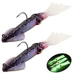 Fishing Squid Lures Kit Pre-rigged Squid Lure Glow In the Dark Squid Jig Octopus Artificial Bait Saltwater Sea Fishing Lures Sinking Lure 35g 2Pcs