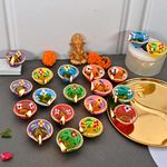 STLYZ Colourful Handmade Diyas for Diwali (31 Pcs) Hand Painted Decorative Clay Mitti Diya Deepak Lanterns for Diwali Decoration