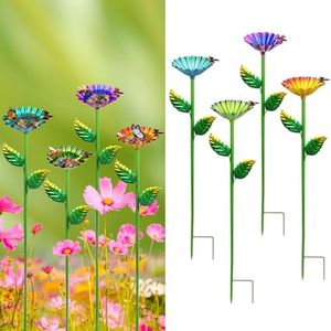 Kepmix 4 Pack Bee Watering Station: Garden Metal Bee Water Feeder with Flower Design Colorful Butterfly Bath Bowl Bee Drinking Cups for Garden Yard Decor (Purple,Green,Blue,Yellow)