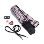 KLIQ Vintage Woven Guitar Strap for Acoustic and Electric Guitars (Diné-Gray/Burgundy)