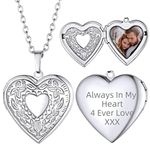 Love Heart Locket Necklace for Girls Birthday Women Silver Plated Photo Lockets for Mom Mothers Day