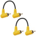 Duttek 90 Degree Short RCA Subwoofer Cable, 2 Pack Dual Right Angle Male RCA Audio Extension Cable with 24K Gold-Plated Port for Home Theater, Sound Bar, HDTV and DVD 4.7in/12cm