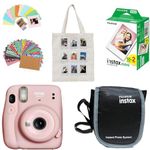 Fujifilm Instax Mini 11 Instant Camera + 20 Photo Shots + Photo Hanging 1 Set + Photo Stickers 1 Set + Carrying Case + Custome Photo Tote Bag - Blush Pink