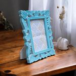 Adan's Homes PF01 Decorative Handcrafted Wooden Photo Frame (Blue, 21.2 cm x 16.2 cm x 2 cm)