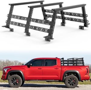 MONOKING Mid-Size Truck Overland Bed Rack Adjustable 16'' to 25'' High with 4 Molle Panels for Gladiator JT Tacoma Frontier Canyon Colorado Ranger Universal Ladder Cargo Rack for Camping Tent Kayak
