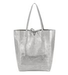 LeahWard Large Leather Hobo Shoulder Bag, Women's Genuine Italian Hand Made Leather Shoulder Bags, Soft Leather Handbags, A4 College School Work Business Bags (Silver)