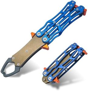 UEDGER Fish Lip Gripper Tools - Foldable Fishing Grabber Tool, Portable Lightweight Aluminium Alloy Fishing Grips Pliers Hook Remover Accessories Gift for Men(Blue-Brown)