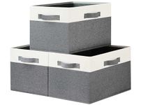 TxvzgHome Large Fabric Storage Bins for Shelves 3 Pack | Collapsible Closet Storage Bins with 3 Handles | 15x11x9.6in Rectangular Storage Baskets for Shelves (White&Grey)