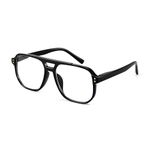 FEISEDY Retro Aviator Reading Glasses Women Men Blue Light Blocking Reader Plastic Lightweight Frame B0071(Black,3.0x)