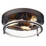 Emliviar 15 Inch Farmhouse Flush Mount Ceiling Light Fixture, Outdoor 3-Light Ceiling Lamp for Porch Kitchen Living Room, Seeded Glass Oil Rubbed Bronze Finish, GE263MF ORB