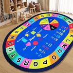 USTIDE Large Oval Kids Rug 6.5X10Ft,ABC Alphabet Shapes Educational & Fun Classroom Rug Non-Slip Play Mat Learning Area Rug for Bedroom Playroom Decor Rug