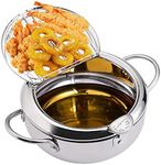 EAMATE Tempura Fry Pot, Stainless Steel Tempura Deep Fryer with Thermometer, 8 Inches, Mini Size Perfect for 2-3 People