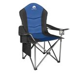 mouthen Oversized Camping Chair with Lumbar Support, Outdoor Heavy Duty Folding Camp Arm Chair with Cooler Bag,Head and Side Pocket (1, Black&Blue, XL)