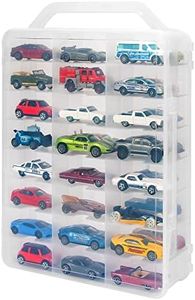 KISLANE Double Sided Storage Case for 48 Toy Cars, Matchbox Cars, Portable Transparent Storage Case with 48 Compartments, Case Only (Transparent)…