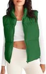 MEROKEETY Womens Puffer Vest Stand Collar Zip Up Sleeveless Padded Gilet Coat with Pockets, Green, Large