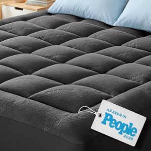 Ultra Soft Queen Size Mattress Topper - Viscose Made from Bamboo Pillow Top Mattress Pad for Back Pain Relief - Naturally Cooling for Hot Sleepers, Dark Gray