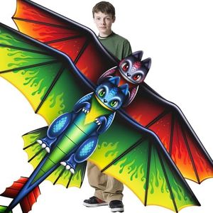 Tcvents 61" Dinosaur Kite Set, Easy to Fly Dragon Kites for Kids Ages 4-12, 2 Pack with 328FT String, Red + Green