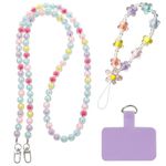 JSTHHTT 3 Pcs Colorful Phone Charm Universal, Beaded Phone Chain, Buckle Chain Phone Lanyard Neck Strap with Connectors Patch, Phone Wrist Strap, Mobile Phone Charms Compatible with Most Phones