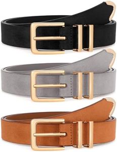 XZQTIVE 3 Pack Women Belts For Jeans Dresses Pants Ladies Leather Waist Belt with Gold Buckle
