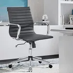 CAROCC Modern Black Office Chair Computer Desk Chairs Conference Leather Home Office Dsek Chair Mid Back Swivel Chairs with Arms (Black)…