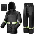 AMKsedom Rain Suits for Men Women Waterproof, Breathable Rain Coats with Eye-Catching Reflective Strip, Durable Rain Gear, Black, 3X-Large