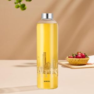 Borosil Artisan Series Roma 1000 ml Narrow Mouth Glass Bottle with Metal Lid | 100% Borosilicate, Fridge Safe, Leakproof, Easy to Carry | Store Water, Lassi, Juice, Smoothies | Dishwasher Safe