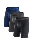 DAVID ARCHY Men's Boxer Briefs Bamboo Rayon with Ultimate Softness and Lightweight 3D Pouch with Fly Fitted Underwear 3 Pack, Black + Dark Grey + Navy Blue-8 Inches, X-Large