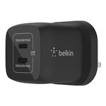 Belkin 45W Dual USB Type C Wall Charger, Fast Charging Power Delivery 3.0 with GaN Technology, USB C Charger for iPhone 15, Plus, Pro, Pro Max, iPad Pro 12.9, 11, MacBook, Galaxy S24, Pixel And More