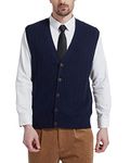 Kallspin Men’s Wool Blended Vest Sweater Cable Knit Relax Fit V Neck Sleeveless Button Cardigan (Navy Blue, M)