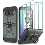 Galaxy S6 Case, Galaxy S6 Case with [3X Tempered Glass Screen Protector], Built-in Ring Kickstand and Magnetic Car Mount Shockproof Dropproof Military Grade Armor Rugged Case for Galaxy S6 -Dark Green