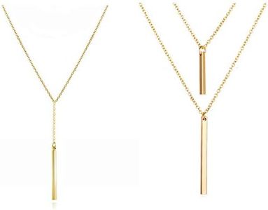 HUASAI 2Pcs Long Necklaces for Women Simple Disc Bar Triangle Geometirc Pendant Necklace Layered Jewelry Set (gold y necklace+layered necklace)