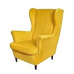 PENDEJATO Wing Chair Slipcovers, 2 Piece Stretch Wingback Chair Cover Soft Velvet Armchair Covers with Elastic Bottom for Living Room Bedroom (Yellow)