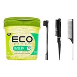 Styling Gel Bundle Eco Styler Gel Edge Control | Curly Hair Gel & Braiding | Perfect Curl Gel with Slick Back Hair Brush Set