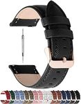 Fullmosa 20mm Leather Watch Band Compatible with Samsung Galaxy Watch 6/5/4 Band 40mm 44mm/5 Pro 45mm,Galaxy Watch 6 Classic Bands 47mm 43mm/Watch 4 Classic 42/46mm,Garmin Vivomove HR/Forerunner 645/245,Black, Rose Gold Buckle