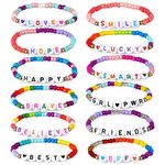 Bonuci 12 Pcs Kids Motivational Friendship Bracelets Letter Beads Bracelets for Girls Toddler Bracelets Gifts Bulk for Girls Kids(Stylish)