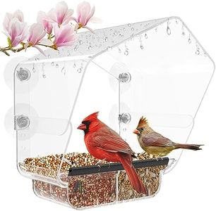 Ermete Window Bird Feeder with Strong Suction Cups, Large View Clear Bird Feeder Window, Adjustable Size Bird Window Feeder with Bird Seed Tray, Rain Proof Window Bird Feeders for Outside (S2)