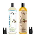 Rey Naturals Sweet Almond Oil & Coconut Oil For Hydrated Hair & Dandruff Free Scalp (Nariyal Oil, Badam Oil) - 200ml*2 | Cold Pressed Oil For Scalp Nourishment & Shiny Hair | Hair Oil For Men & Women