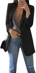 YMING Womens Lapel Open Front Blazer Slim Fit Work Jacket Office OL Solid Color Blazer Coat Black L