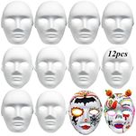 12 Pieces DIY Full Face Masks,Paper Mache Mask,White Craft Masks,Paintable Paper Mask,Cosplay Masquerade Mask for Party,DIY Creativity,Halloween(Men and Women)