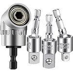 4PCS Abruga Square Drive Sockets, Power Drill Sockets Adapter Sets, 105 Degree Angle Screwdriver Socket Holder, 360 Degree Rotation Adjustable Drill Bit 1/4" 3/8" 1/2" Extension Rod Accessories