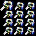 12 PCS LED Fairy String Lights Battery Operated, 20 LEDs 6.5Ft/2M Micro Copper Wire Lights, Waterproof Christmas Starry Decor Rope Lamps for DIY Wedding Party Festival Decorations (Multi-Colour)