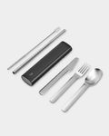 Chilly's Cutlery - Stainless Steel Utensils with Aluminium Travel Case - Knife, Fork, Spoon, & Straw - Abyss Black