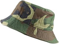 The Hat Depot Youth Kids Washed Cotton & Lightweight Nylon Packable Bucket Travel Hat Cap, Woodland Camo, 7-10 Years