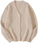 Floerns Men's Casual Long Sleeve Button Front V Neck Rib Knit Cardigan Sweater Light Khaki Small