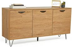 VonHaus Large Sideboard Oak Wood Effect - Wide 3 Door Sideboard for Living Room - Industrial Storage Cabinet w/Shelving, Black Hairpin Legs & Handles - Modern Furniture for Lounge & Hallway - Capri