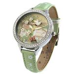 DREAMING Q&P Handmade Girl's Leather Wrist Watches for Women 3D Polymer Clay Spring Flying Bird Green Relogio