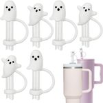 6-Pack Ghost Straw Covers Cap Compatible with Stanley Cup 30 40 oz, Cute Silicone Ghost Drinking Straw Topper Including 2 Patterns, Funny Tumbler Accessories Perfect for Halloween