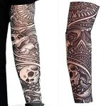 Tatodays 2 x Temporary tattoo sleeve for mens Skulls rockstar punk fake pranks halloween stocking biker rocker slash goth skull adults costume nylon fancy dress 80s costume gag prank cover up tatoo