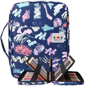 BOMKEE Caso Matita Colorata con 220 Slots Portatile Handy Gel Penne Organizzatore Impermeabile Multistrato Matita Colore Titolare per Bambini e Adulti(alfabeto blu)